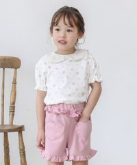 ハート柄BIGTシャツ& ハート柄フリルショートパンツ ハート柄デニムシャツ×プリーツスカパンセットアップ[at2273